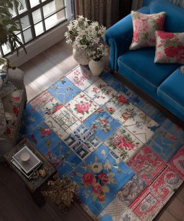 Vintage Heirloom Bloom Trail Floral Area Rug — Distressed Classic Indoor Rug, Elegant Low-Pile Accent For Dining Rooms & Hallways