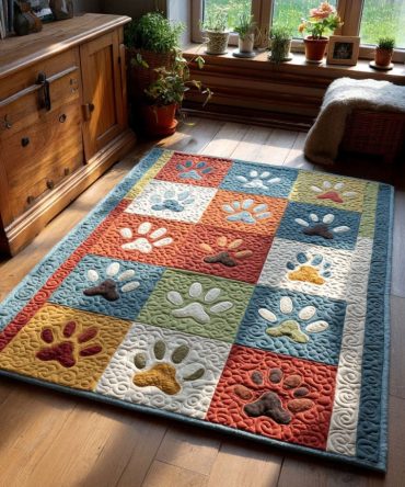 Heritage Heirloom Paw Print Area Rug — Classic Pet-Friendly Indoor Rug, Soft Durable Low-Pile Mat For Pet Areas & Cozy Rooms