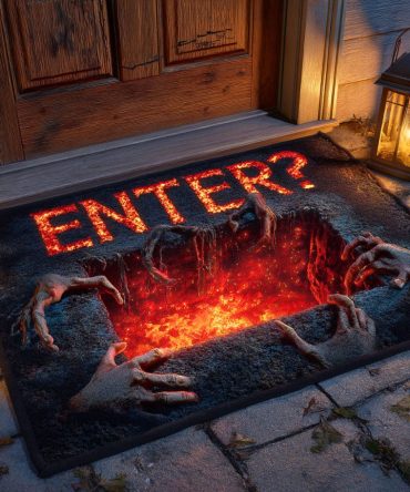 Hellfire Gate Outdoor Doormat — Bold Gothic Entry Rug With Fiery Motif, Durable All-Weather Surface & Non-Slip Backing