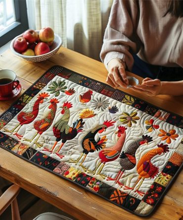 Hen House Gossip Quilted Placemat — Playful Farm-Themed Cotton Quilted Table Mat for Casual Dining, Easy-Care and Durable Design