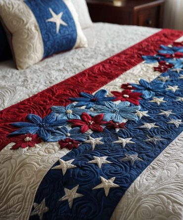 Heritage Blossom Quilted Bed Scarf — Classic Floral Americana Accent For Timeless Bedrooms, Lightweight And Layerable