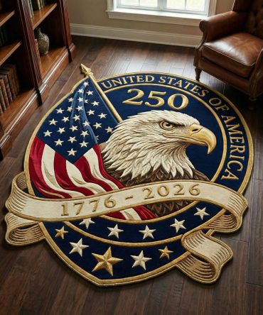 Patriotic Eagle Shaped Accent Rug — Custom-Cut Heritage Eagle Design, Heavy-Duty Indoor Accent Rug For Lodge Or Entryway