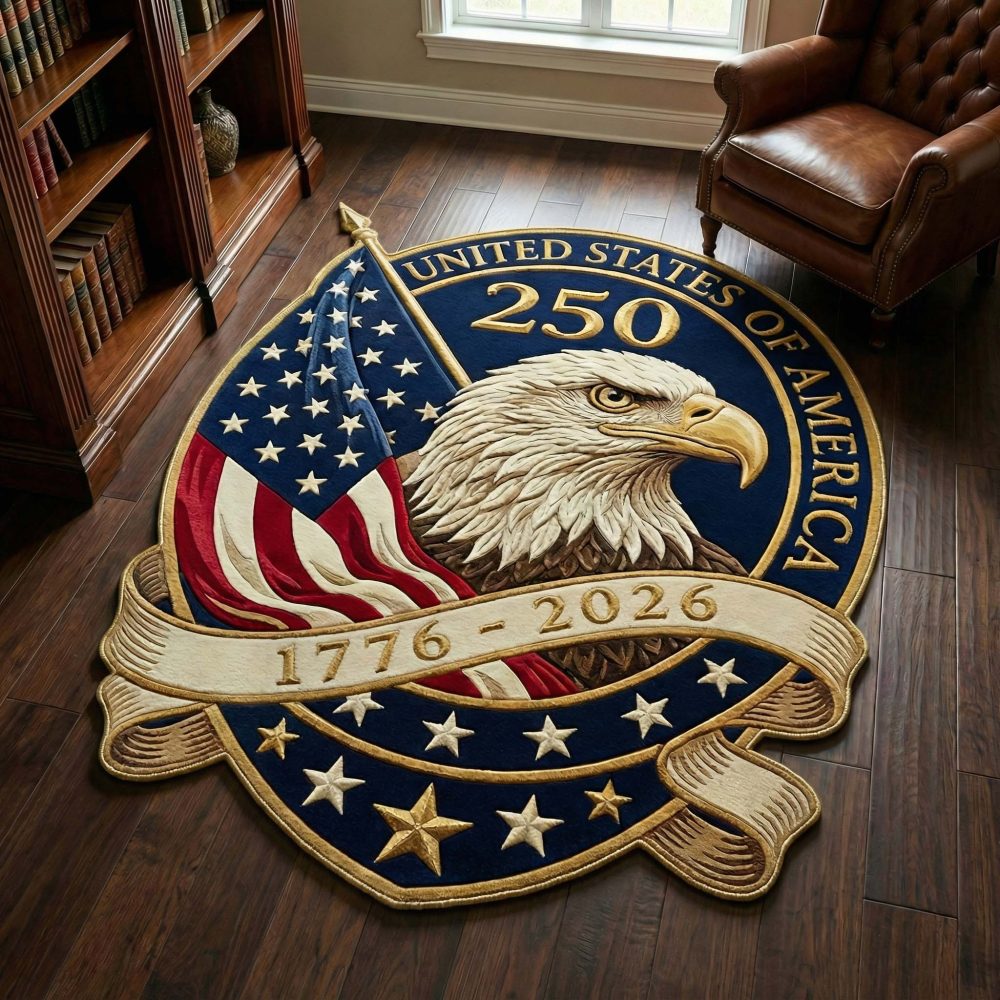 Patriotic Eagle Shaped Accent Rug — Custom-Cut Heritage Eagle Design, Heavy-Duty Indoor Accent Rug For Lodge Or Entryway