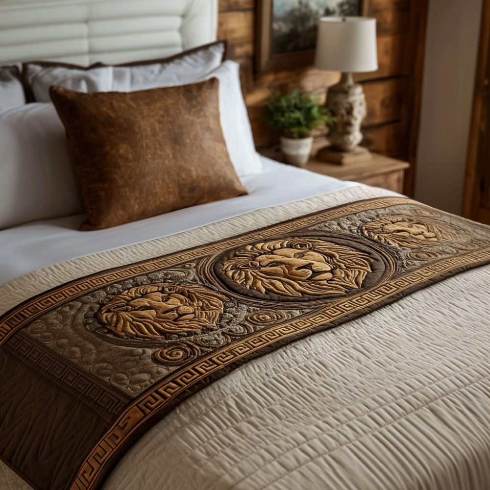 Heritage Of The Gods Quilted Bed Runner — Mythic Tapestry-Style Decorative Bed Scarf For Boho & Eclectic Bedrooms, Reversible
