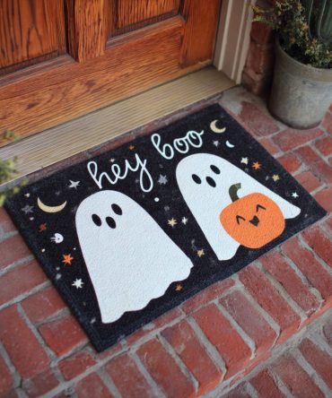 Hey Boo! Halloween Welcome Mat — Charming Spooky Coir Doormat, Durable Porch Mat For Seasonal Front Door Decoration