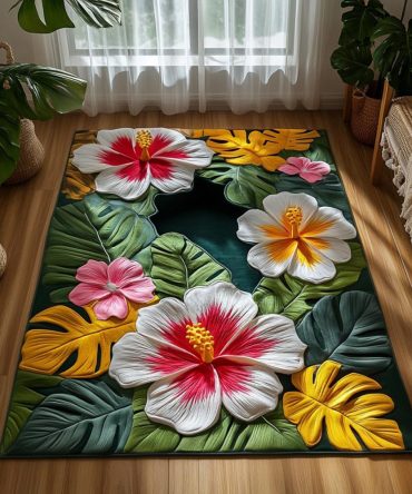 Tropical Hibiscus Bloom Area Rug — Vibrant Floral Accent Rug, Fade-Resistant & Durable For Indoor Living Spaces