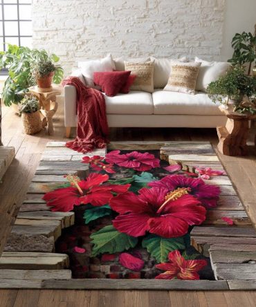 Hibiscus Charm Floral Area Rug — Bold Tropical Pattern, Low-Pile Durable Accent Rug For Bedrooms And Living Areas