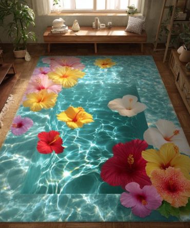 Hibiscus Glow Tropical Rug — Radiant Floral Accent Rug With Durable Construction, Low-Pile Comfort For High-Traffic Rooms