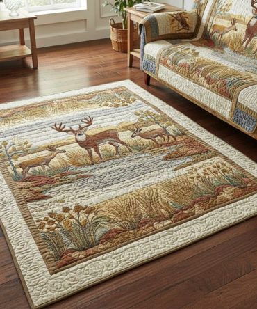 Woodland Deer Area Rug — Rustic Nature-Inspired Accent Rug For Cabin, Living Room & Nursery With Soft Durable Pile