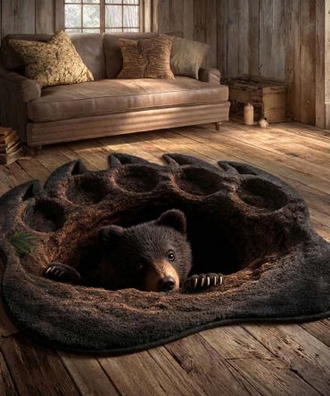 Hidden Bear Custom-Shaped Rug — Playful Animal Silhouette Accent Rug, Durable Indoor Mat With Non-Slip Backing For Cabins
