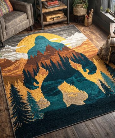 Hidden Beast Area Rug — Mysterious Forest Motif Rug With Distressed Look, Durable Low-Pile Accent Rug For Rustic Rooms
