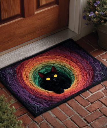 Hidden Black Cat Welcome Mat — Mysterious Halloween Front Door Rug With Subtle Cat Silhouette, Durable, Non-Slip Decorative Mat