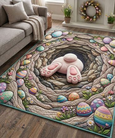Hidden Bunny Shaped Accent Rug — Cute Rabbit Silhouette Mat, Soft Low-Pile Indoor Rug With Non-Slip Backing For Kids’ Rooms
