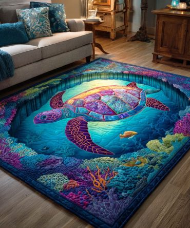 Calm Reef Ocean Area Rug — Coastal Blue Accent Rug For Living Room, Beach House & Nautical Decor With Easy-Care Fibers