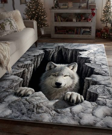 Wolf Portal Area Rug — Wild Nature Accent Rug With Bold Wolf Motif For Cabin, Living Room & Statement Décor With Durable Weave