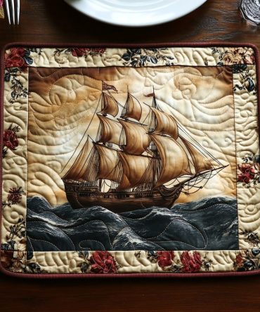 High Seas Journey Quilted Placemat — Bold Nautical Cotton Table Mat, Anchor & Wave Design for Marine-Themed Dining & Gifts