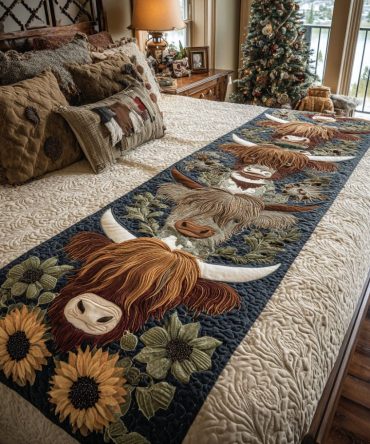 Highland Breeze Quilted Bed Runner - Fresh Meadow-Inspired Tartan Accent, Reversible Cozy Bed Scarf For Queen & King Beds, Easy Care