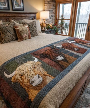 Highland Glow Quilted Bed Runner - Warm Tartan & Hearth-Inspired Accent, Reversible Cozy Bed Scarf For Queen And King Beds, Easy Care