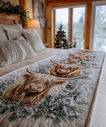 Highland Meadow Quilted Bed Runner - Serene Floral & Tartan Accent, Reversible Cozy Bed Scarf For Queen/King Beds, Machine Washable