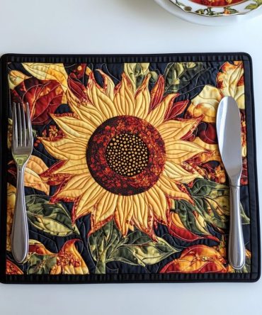 Hilarious Sunflowers Quilted Placemat — Funny Whimsical Sunflower Print for Kitchen, Durable & Machine Washable Dining Mat