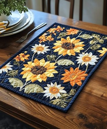 Fun Sunflower Quilted Placemat with Playful Prints — Bright, Durable Table Mat, Fade-Resistant, Easy Care, Perfect Kitchen Gift