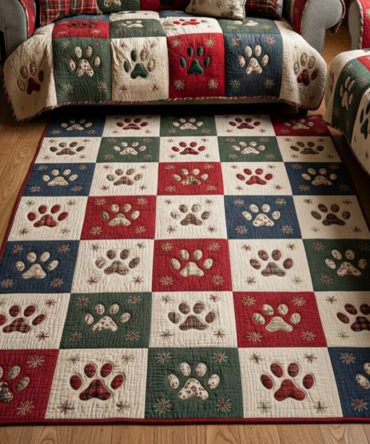 Holiday Paw Dog-Themed Area Rug – Cute Festive Paw Print Accent Rug, Soft Plush, Non-Skid Backing, Ideal For Pet Lovers & Entryways