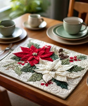 Holiday Radiance Quilted Placemat — Festive Seasonal Table Mat, Sparkling Quilted Dining Protector, Machine-Washable For Celebrations & Holiday Meals