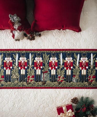Holiday Battalion Quilted Bed Runner — Military-Inspired Festive Bed Scarf For Christmas Bedroom Decor, Quilted Accent, Machine-Washable