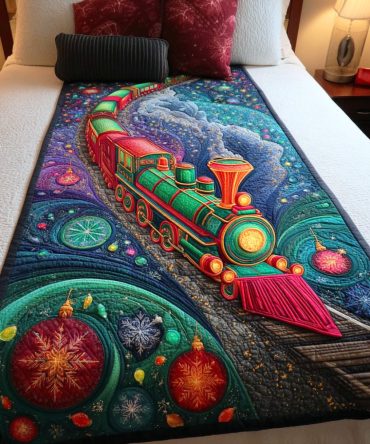 Holiday Cargo Quilted Bed Runner — Rustic Seasonal Bedding Accent For Christmas, Vintage Transport Inspired Design