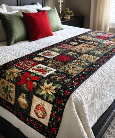 Holiday Charm Quilted Bed Runner — Elegant Festive Bed Scarf With Quilted Detailing For Christmas Bedroom Decor, Easy-Care Fabric