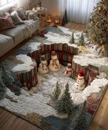 Holiday Chasm Abstract Rug – Modern Geometric Holiday Area Rug With Bold Seasonal Colors, Low-Pile Durable Fiber For Contemporary Homes