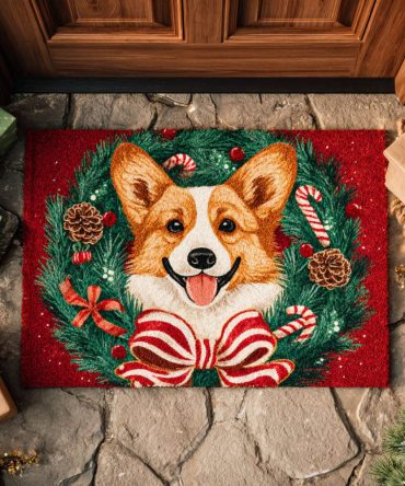 Holiday Corgi Welcome Mat — Festive Corgi Doormat For Christmas, Porch & Entryway , Durable Seasonal Welcome Mat, Non-Slip, Cute Holiday Gift