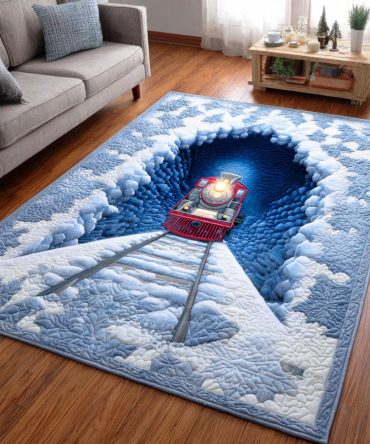 Holiday Express Train Rug – Festive Kids Area Rug Featuring Holiday Train Design, Durable Low-Pile Surface And Nonslip Backing For Playrooms