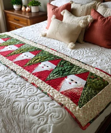 Holiday Frosty Quilted Bed Runner — Classic Frosty Motif & Snowy Palette, Soft Cotton-Blend, Reversible Design & Easy Care