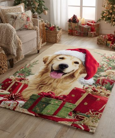 Holiday Golden Retriever Themed Area Rug – Festive Dog Lover'S Accent Rug, Soft Plush, Non-Slip Backing, Ideal Gift For Pet Parents