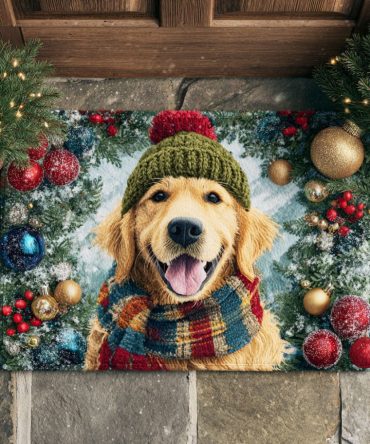 Holiday Golden Spirit Entrance Mat — Elegant Festive Welcome Rug With Gold Accents, Weather-Resistant Door Mat For The Season