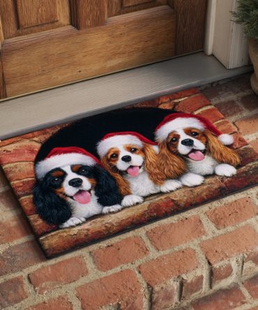 Holiday King Charles Welcome Mat — Festive Dog Breed Doormat For Christmas & Year-Round, Durable Weatherproof Surface, Non-Slip Backing