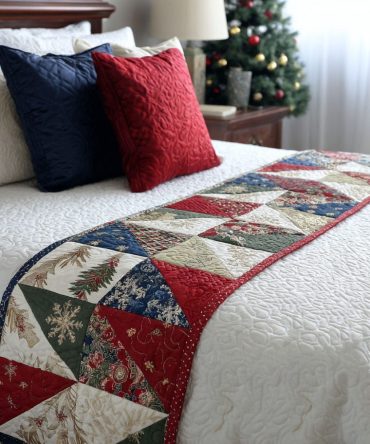 Holiday Lane Quilted Bed Runner — Traditional Holiday Bed Scarf With Festive Street Scene, Quilted Accent For Living Room & Bedroom