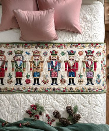 Holiday March Quilted Bed Runner — Cheerful Festive Bedding Accent, Colorful Quilted Scarf For Seasonal Styling & Holiday Entertaining