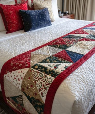 Holiday Meadow Quilted Bed Runner — Festive Floral Bed Scarf, Holiday Bedroom Accent, Plush Quilting For Cozy Seasonal Styling