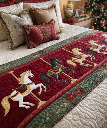 Colorful Parade Quilted Holiday Bed Scarf — Vibrant Christmas Bedding Accent, Reversible Decorative Runner For Bed & Guest Room