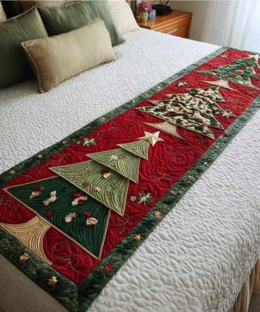 Holiday Path Quilted Bed Runner - Festive Stitched Bedding Accent, Reversible Holiday Runner For Queen & King Beds, Soft Cotton-Blend Throw
