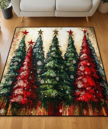 Holiday Pines Scenic Area Rug – Evergreen Christmas Accent Rug With Cozy Plush Pile, Durable Non-Slip Backing & Easy Care