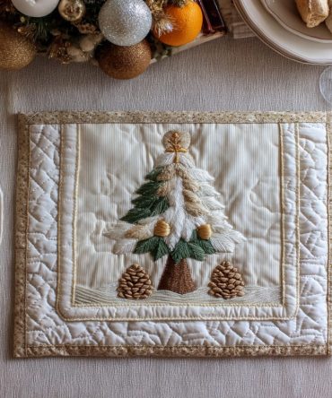 Pine Forest Quilted Placemat - Rustic Holiday Table Runner Alternative, Insulated Cotton, Machine-Washable