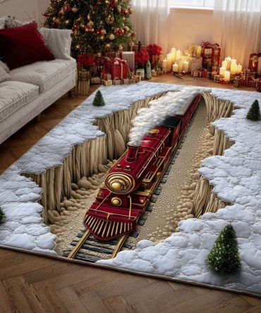 Holiday Rails Vintage Area Rug – Festive Railroad-Inspired Accent Rug With Plush Comfort, Non-Slip Backing & Easy Seasonal Care