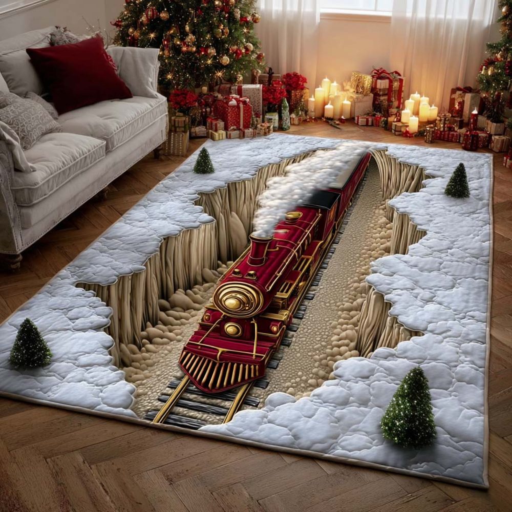Holiday Rails Vintage Area Rug – Festive Railroad-Inspired Accent Rug With Plush Comfort, Non-Slip Backing & Easy Seasonal Care