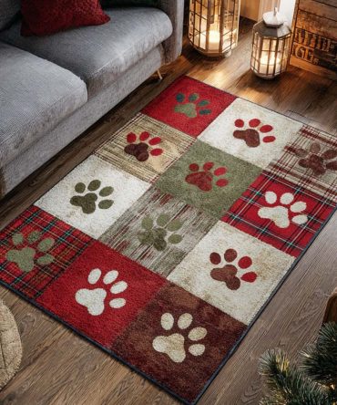 Holiday Red Paw Festive Area Rug – Bold Red Paw Print Accent Rug For Pet Lovers, Soft Plush, Non-Skid Backing & Easy-Care Finish