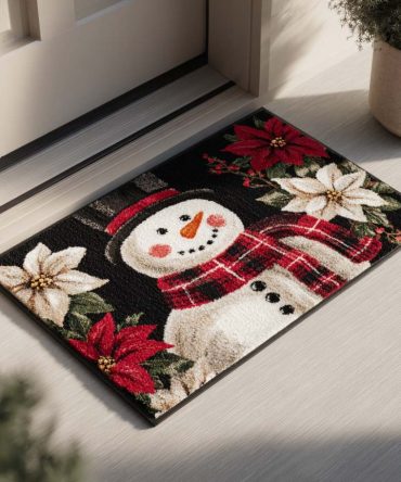 Holiday Snowman Welcome Doormat - Cheerful Snowman Front Door Rug, Weather-Resistant Non-Slip Outdoor/Indoor Mat For Winter Decor