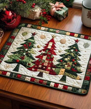 Festive Holiday Tree Quilted Placemat — Premium Christmas Table Mats, Durable, Machine-Washable, Set The Perfect Seasonal Dining Scene