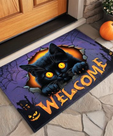 Gothic Hollow Gate Shadow Doormat — Heavy-Duty Outdoor Welcome Mat With Dark Ironwork Design For Spooky Front Porch Décor